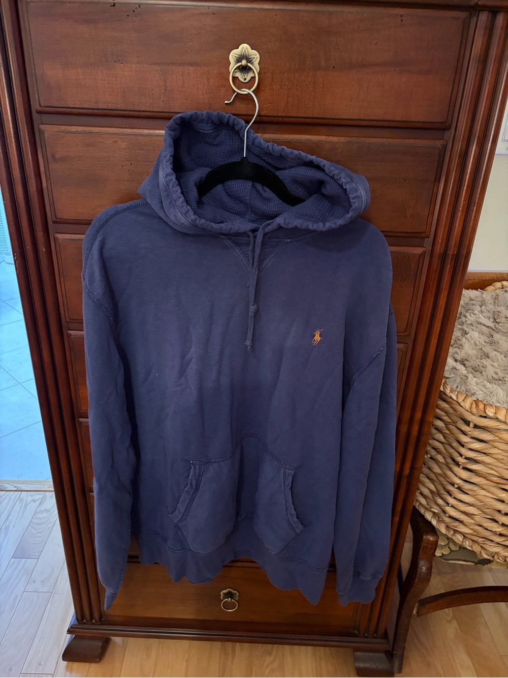 Polo by Ralph Lauren Navy Hooded Sweatshirt. Waffle weave inside hood.
